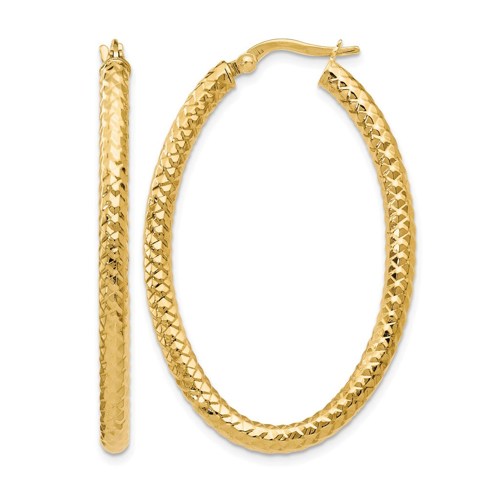 14K Gelbgold Foreverlite Poliert und Strukturiert Oval Creolen