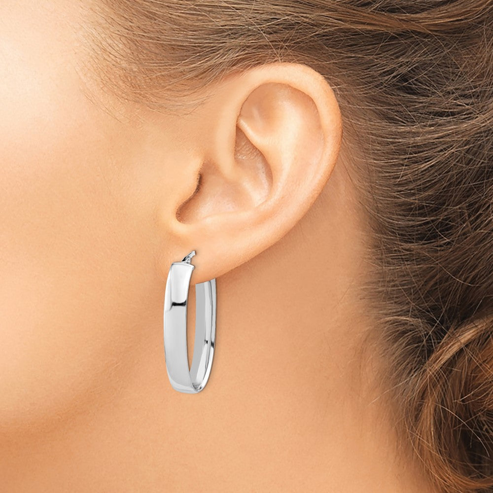 14K Weißgold mit Rhodium Beschichtung Poliert Oval Creolen