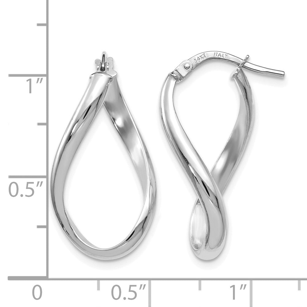 14K Weißgold Poliert Oval Gedreht Creolen