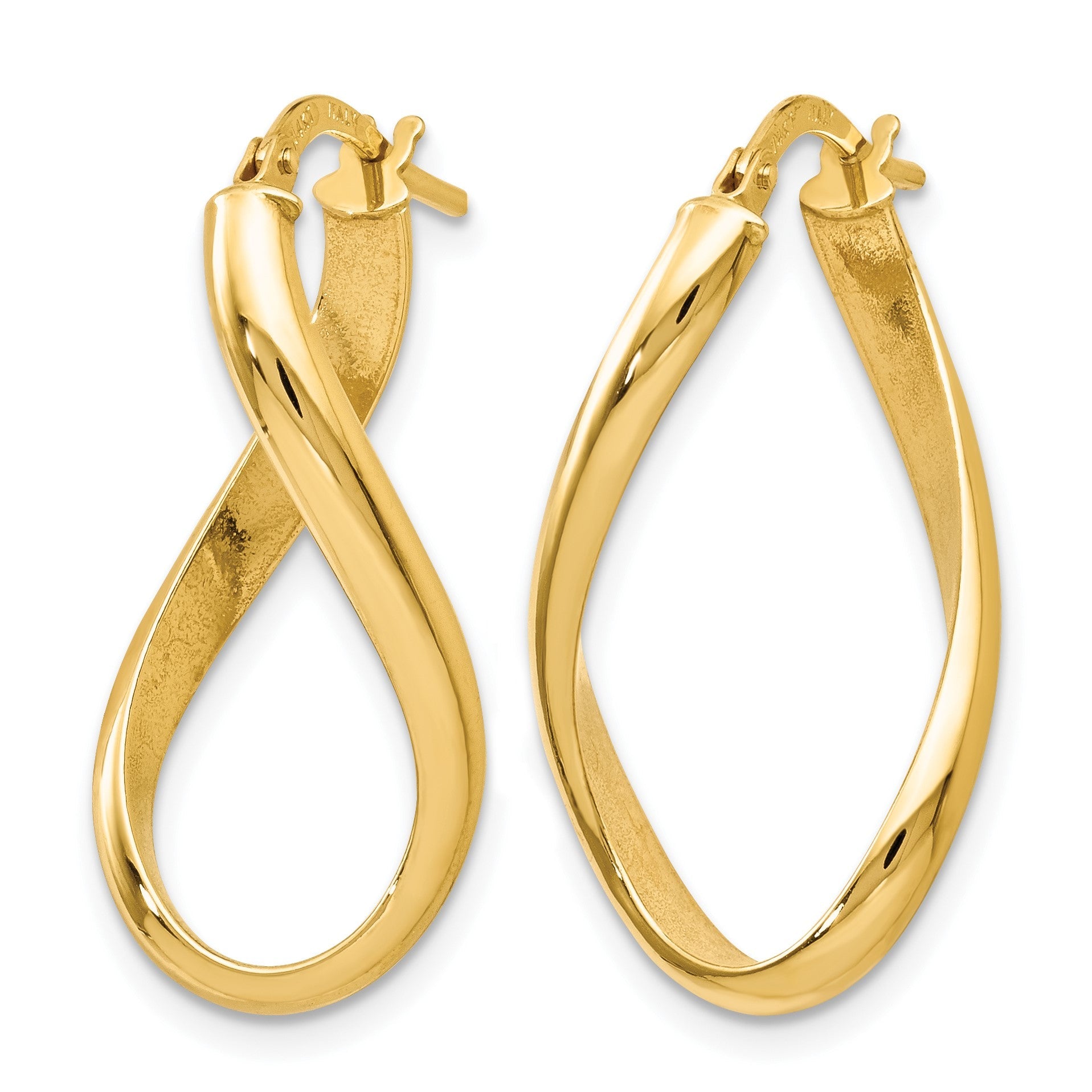 14K Gelbgold Poliert Oval Gedreht Creolen