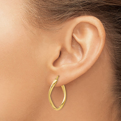 14K Gelbgold Poliert Oval Gedreht Creolen