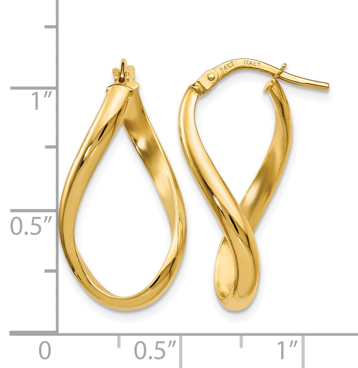 14K Gelbgold Poliert Oval Gedreht Creolen