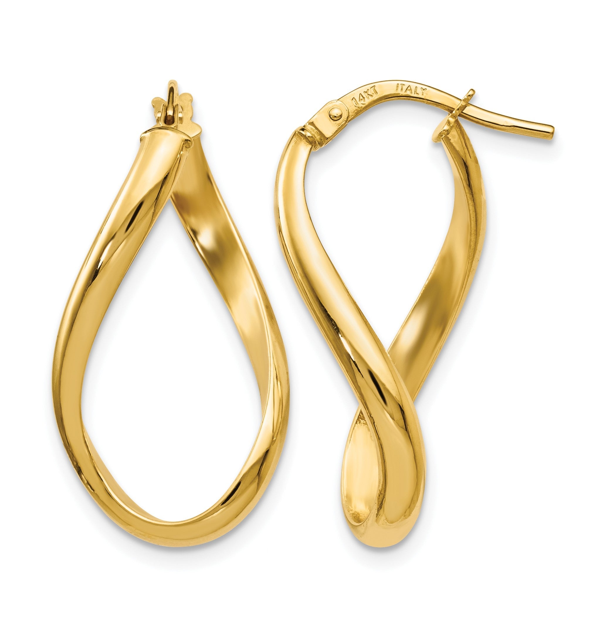 14K Gelbgold Poliert Oval Gedreht Creolen