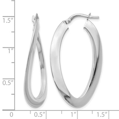14K Weißgold Poliert Gedreht Oval Creolen