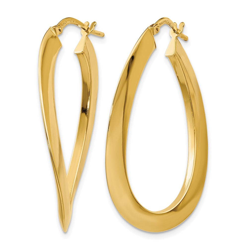 14K Gelbgold Poliert Gedreht Oval Creolen