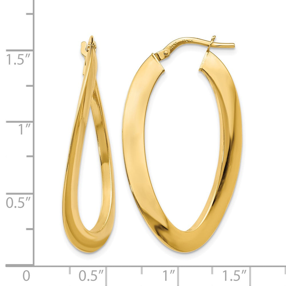 14K Gelbgold Poliert Gedreht Oval Creolen