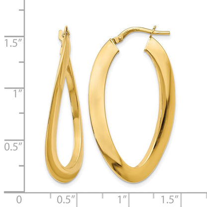 14K Gelbgold Poliert Gedreht Oval Creolen