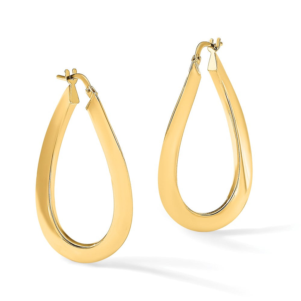 14K Gelbgold Poliert Gedreht Oval Creolen