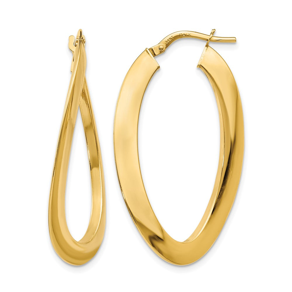 14K Gelbgold Poliert Gedreht Oval Creolen