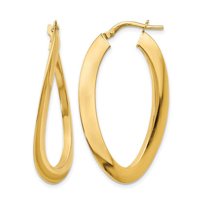 14K Gelbgold Poliert Gedreht Oval Creolen