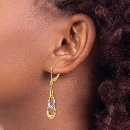 14K Bicolor Poliert Ohrhänger mit Brisur