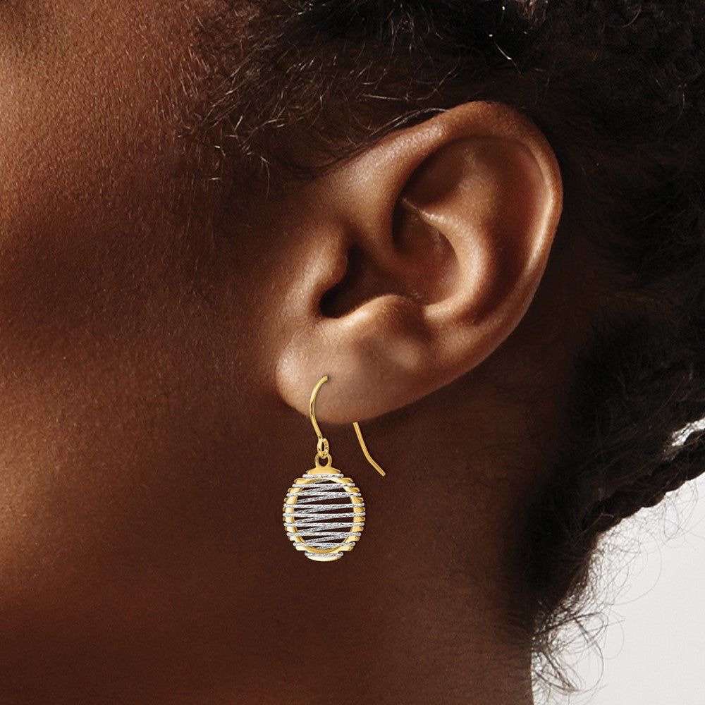 14K Bicolor Draht Wrapped Hängend Hirte Haken Ohrringe