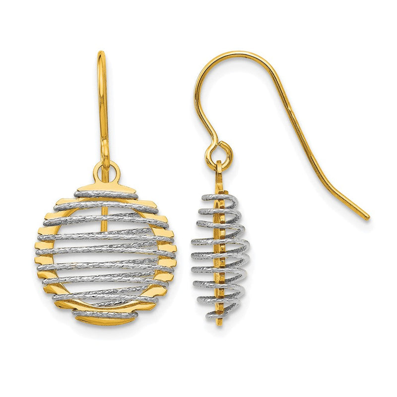 14K Bicolor Draht Wrapped Hängend Hirte Haken Ohrringe