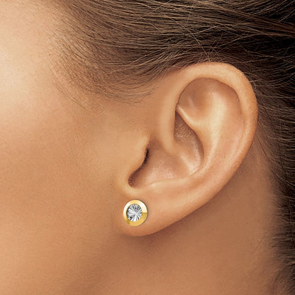 14K Gelb & Rhodium und Poliert Diamantiert Ohrstecker
