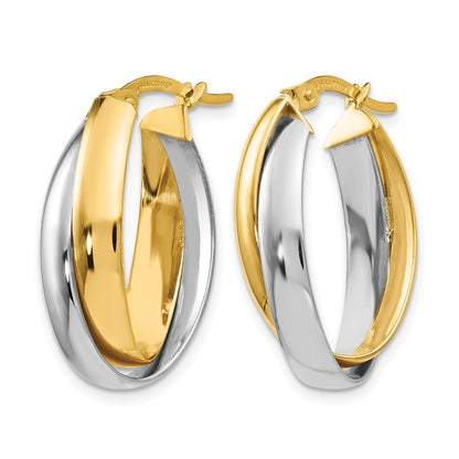 14K Bicolor Poliert Doppelt Oval Creolen