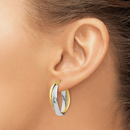 14K Bicolor Poliert Doppelt Oval Creolen