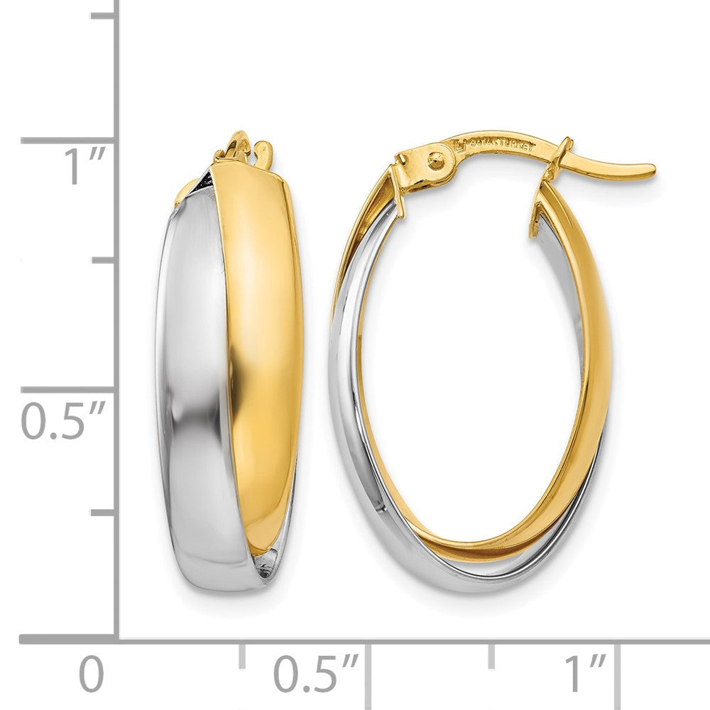 14K Bicolor Poliert Doppelt Oval Creolen