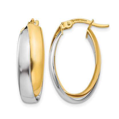 14K Bicolor Poliert Doppelt Oval Creolen