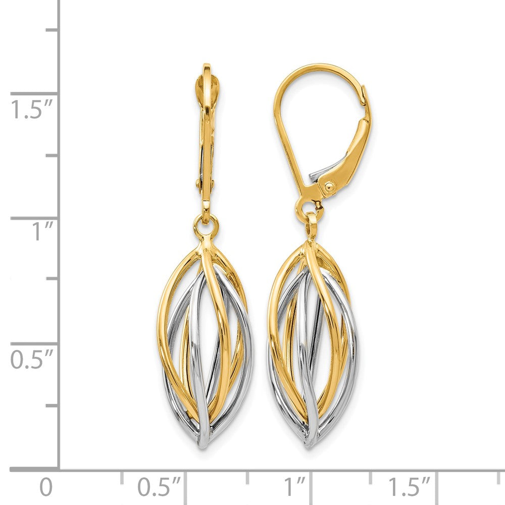 14K Bicolor Poliert Ohrhänger mit Brisur