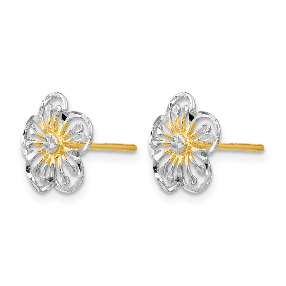 14K Gelb & Rhodium mit Weiß Poliert und Diamantiert Ohrstecker