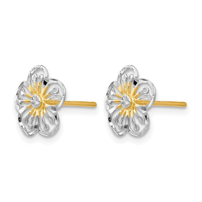 14K Gelb & Rhodium mit Weiß Poliert und Diamantiert Ohrstecker
