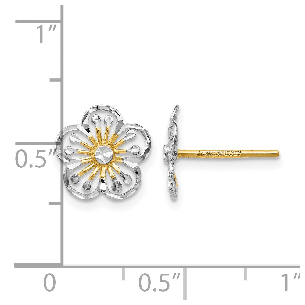 14K Gelb & Rhodium mit Weiß Poliert und Diamantiert Ohrstecker