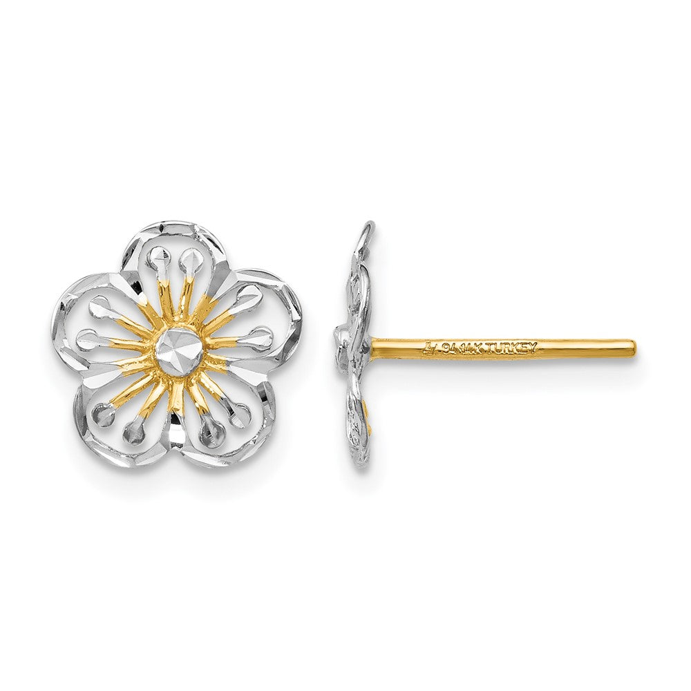 14K Gelb & Rhodium mit Weiß Poliert und Diamantiert Ohrstecker