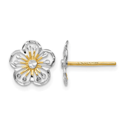 14K Gelb & Rhodium mit Weiß Poliert und Diamantiert Ohrstecker