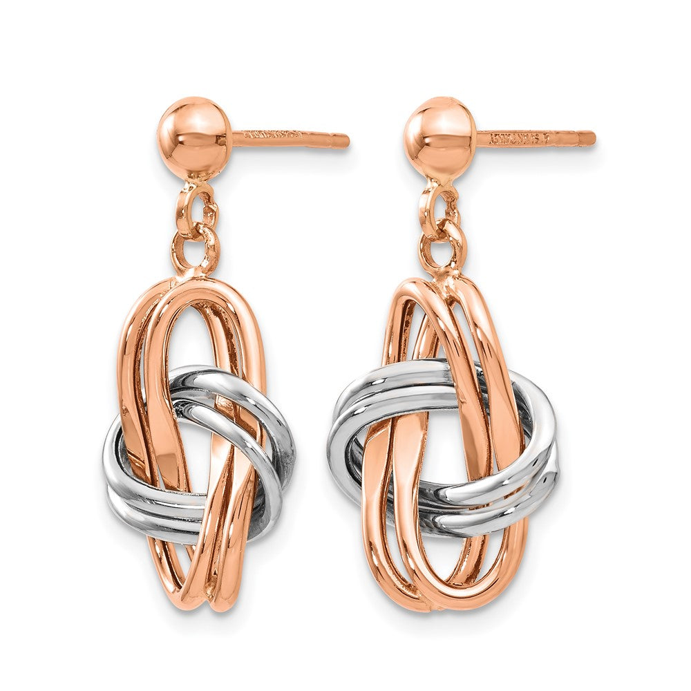 14K Bicolor Rose und Weiß Poliert Stecker Ohrhänger