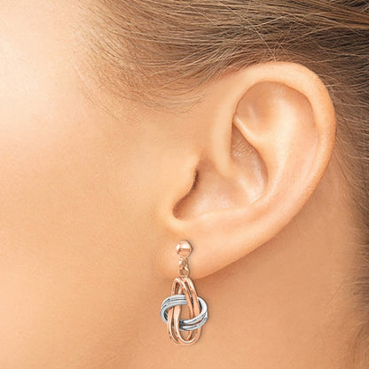 14K Bicolor Rose und Weiß Poliert Stecker Ohrhänger