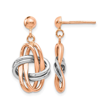 14K Bicolor Rose und Weiß Poliert Stecker Ohrhänger