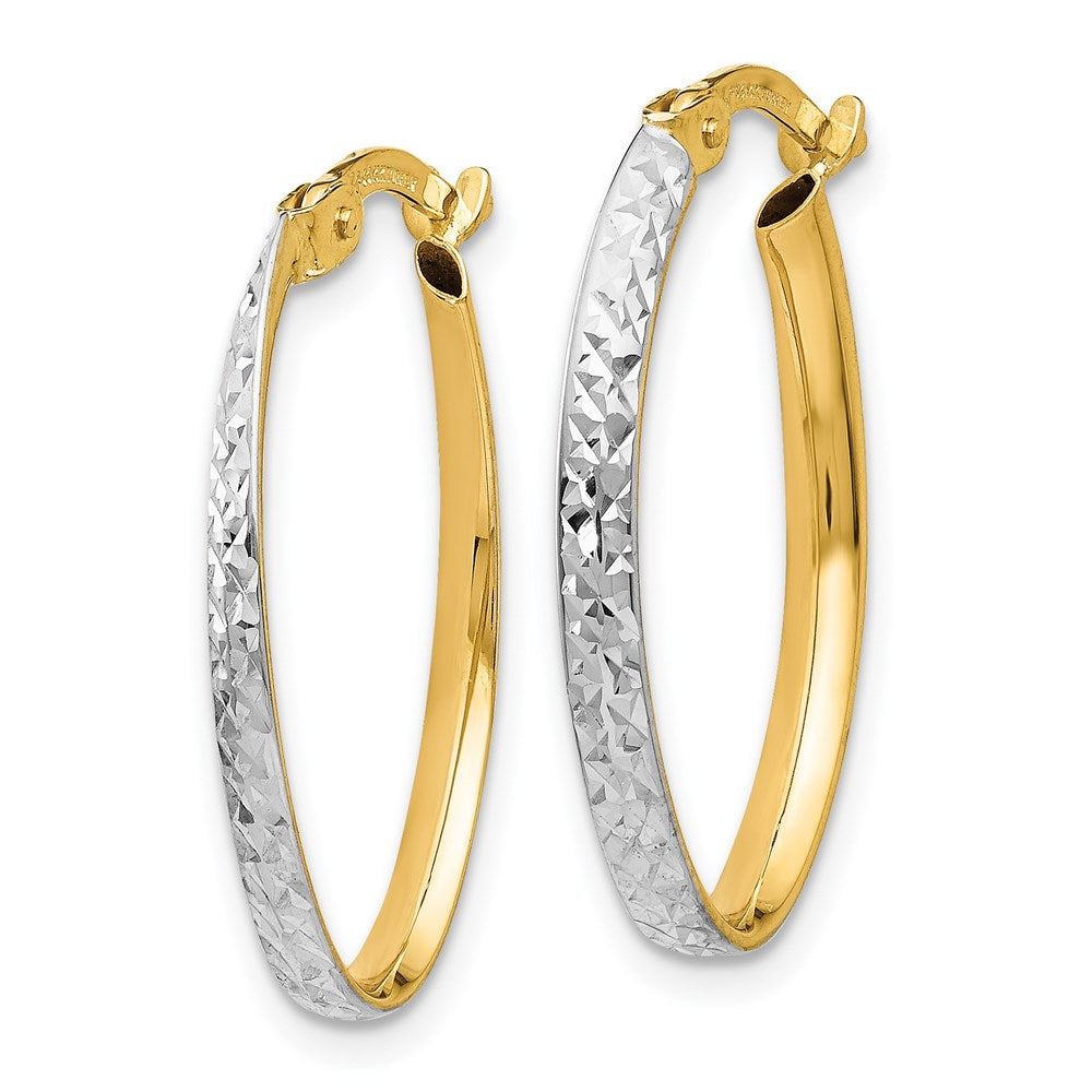 14K Gelb & Rhodium mit Weiß Diamantiert Oval Creolen