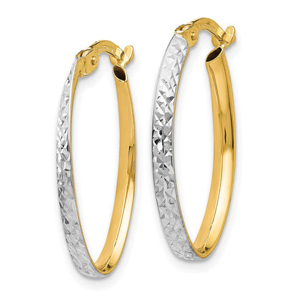 14K Gelb & Rhodium mit Weiß Diamantiert Oval Creolen