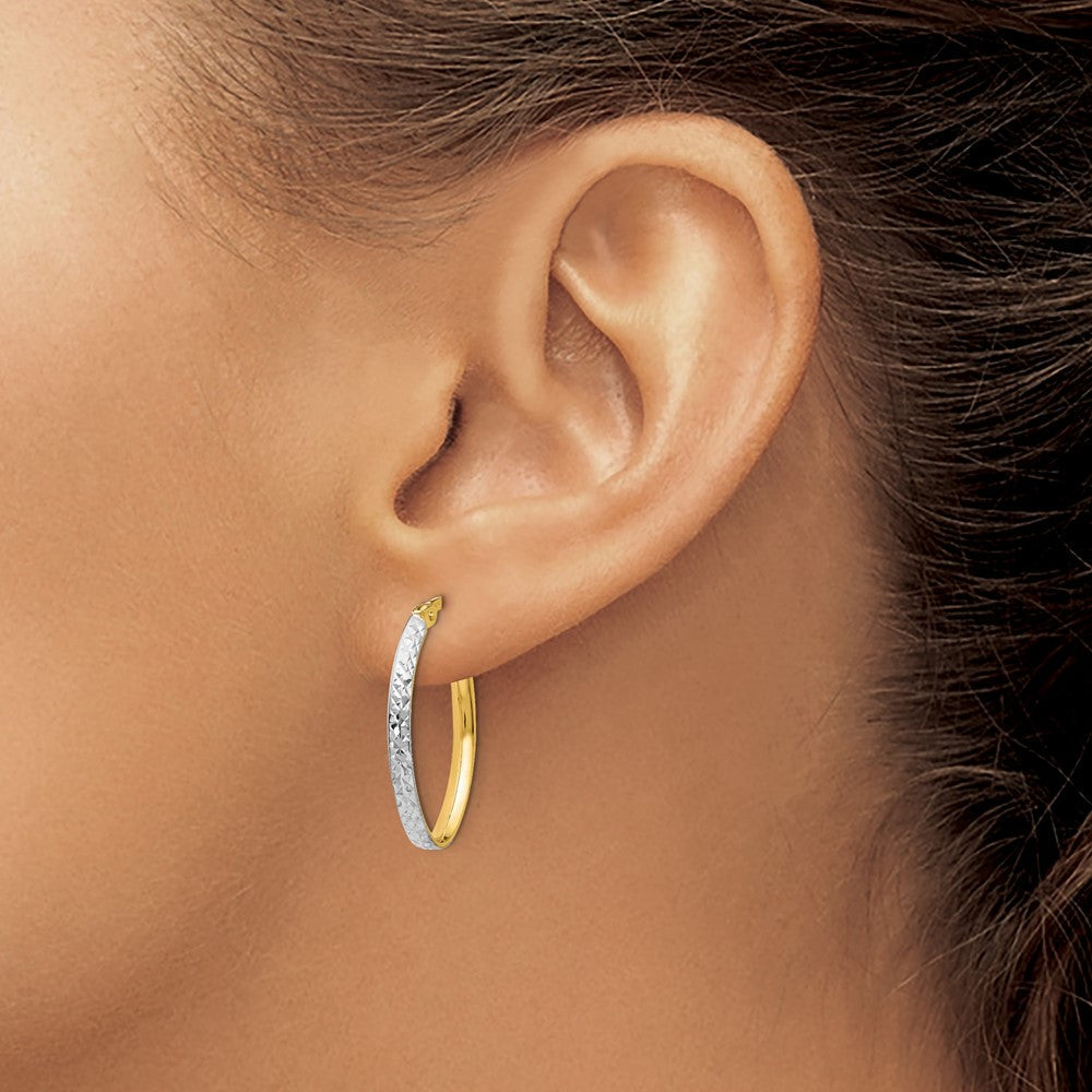 14K Gelb & Rhodium mit Weiß Diamantiert Oval Creolen