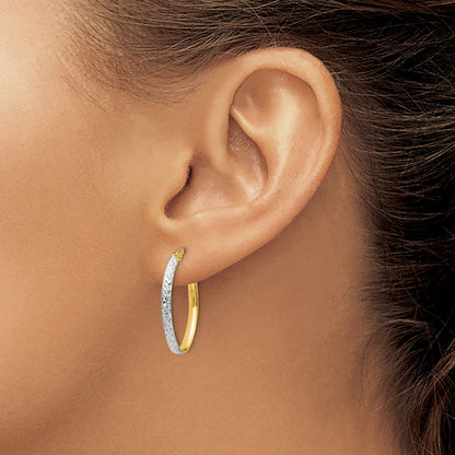 14K Gelb & Rhodium mit Weiß Diamantiert Oval Creolen
