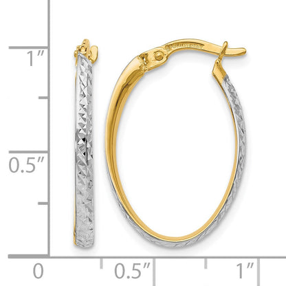 14K Gelb & Rhodium mit Weiß Diamantiert Oval Creolen