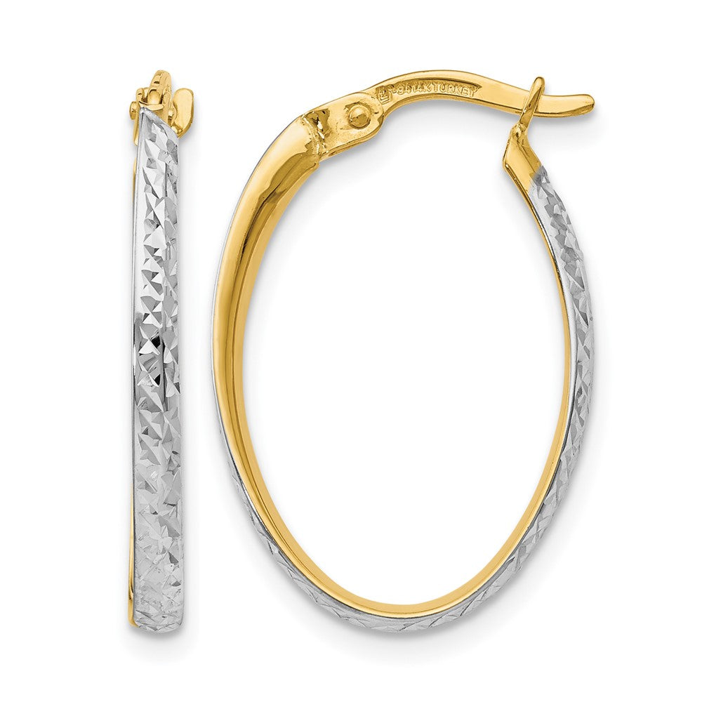 14K Gelb & Rhodium mit Weiß Diamantiert Oval Creolen