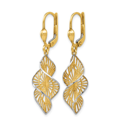 14K Gelb & Rhodium mit Weiß Strukturiert und Diamantiert Ohrhänger mit Brisur
