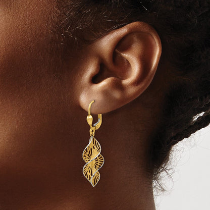14K Gelb & Rhodium mit Weiß Strukturiert und Diamantiert Ohrhänger mit Brisur