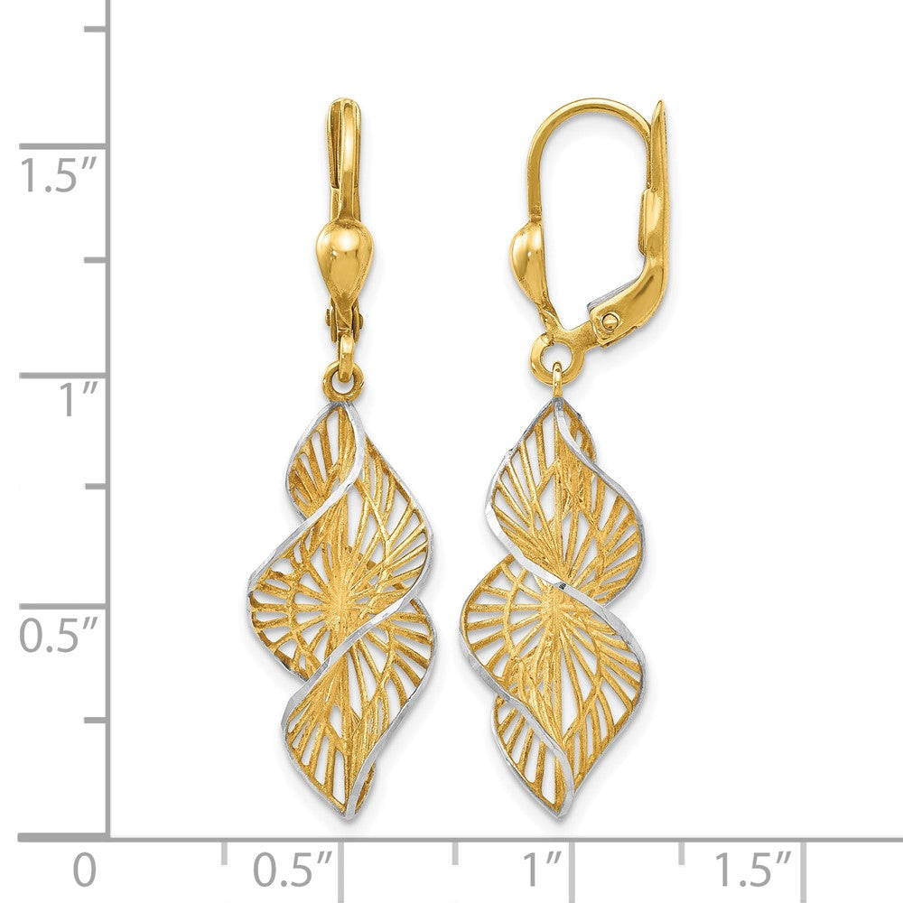 14K Gelb & Rhodium mit Weiß Strukturiert und Diamantiert Ohrhänger mit Brisur