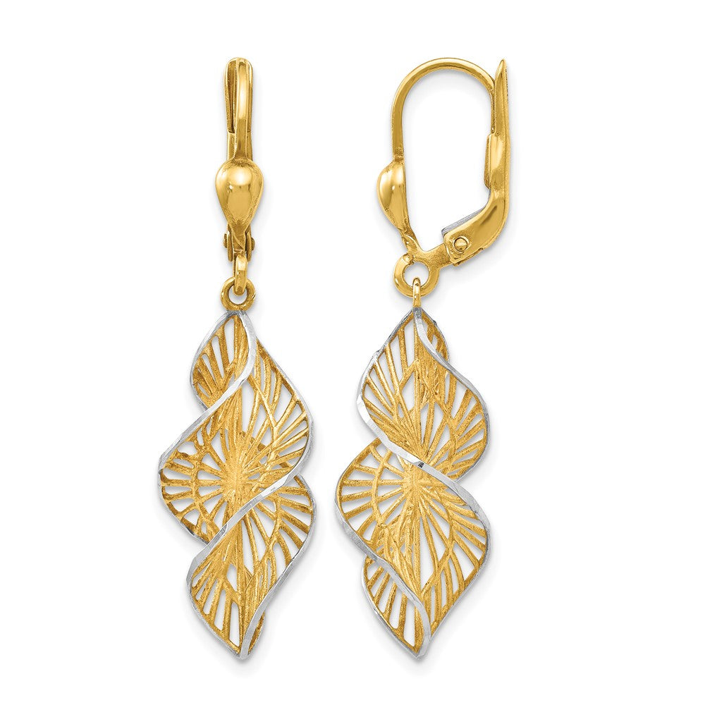 14K Gelb & Rhodium mit Weiß Strukturiert und Diamantiert Ohrhänger mit Brisur