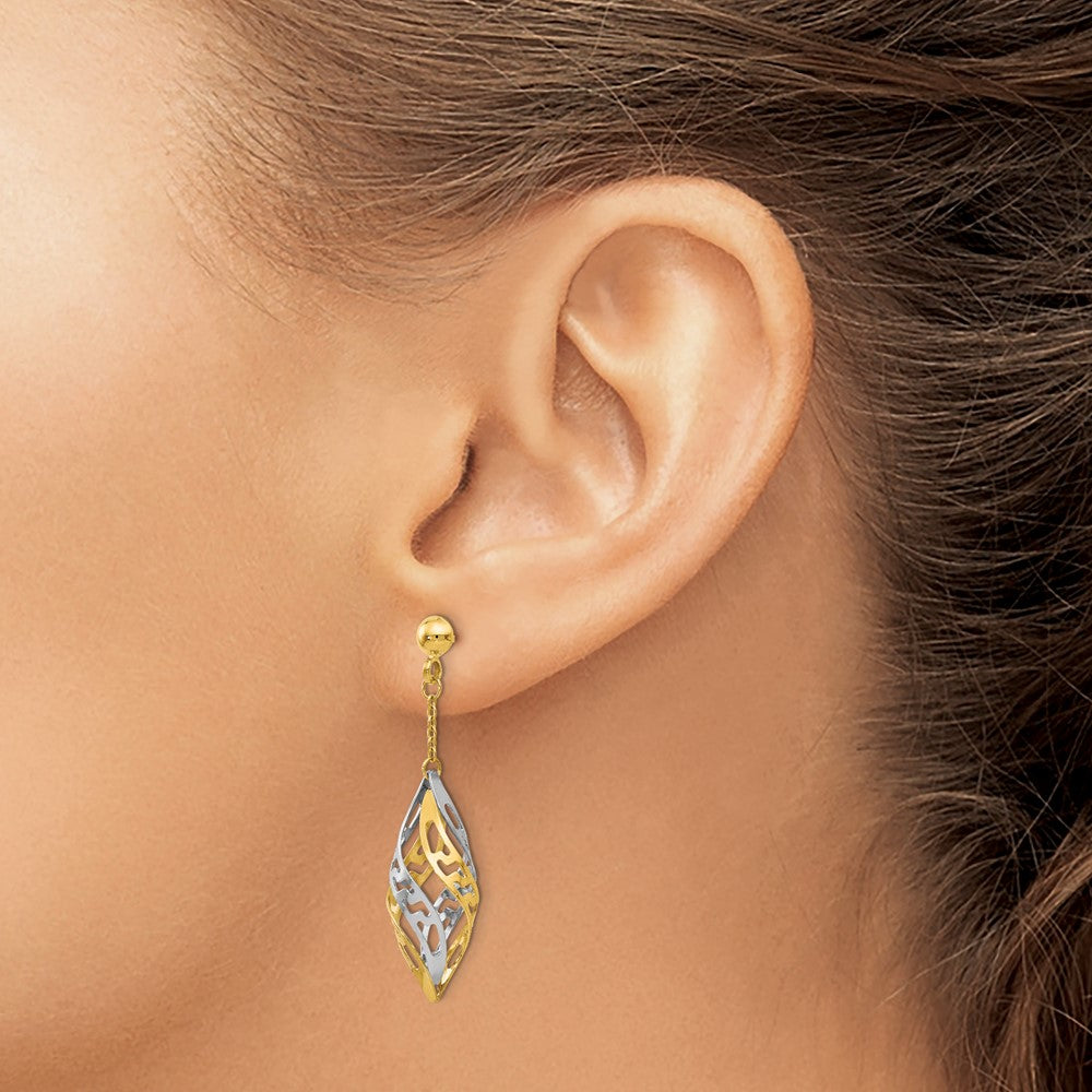14K Bicolor Poliert Stecker Ohrhänger