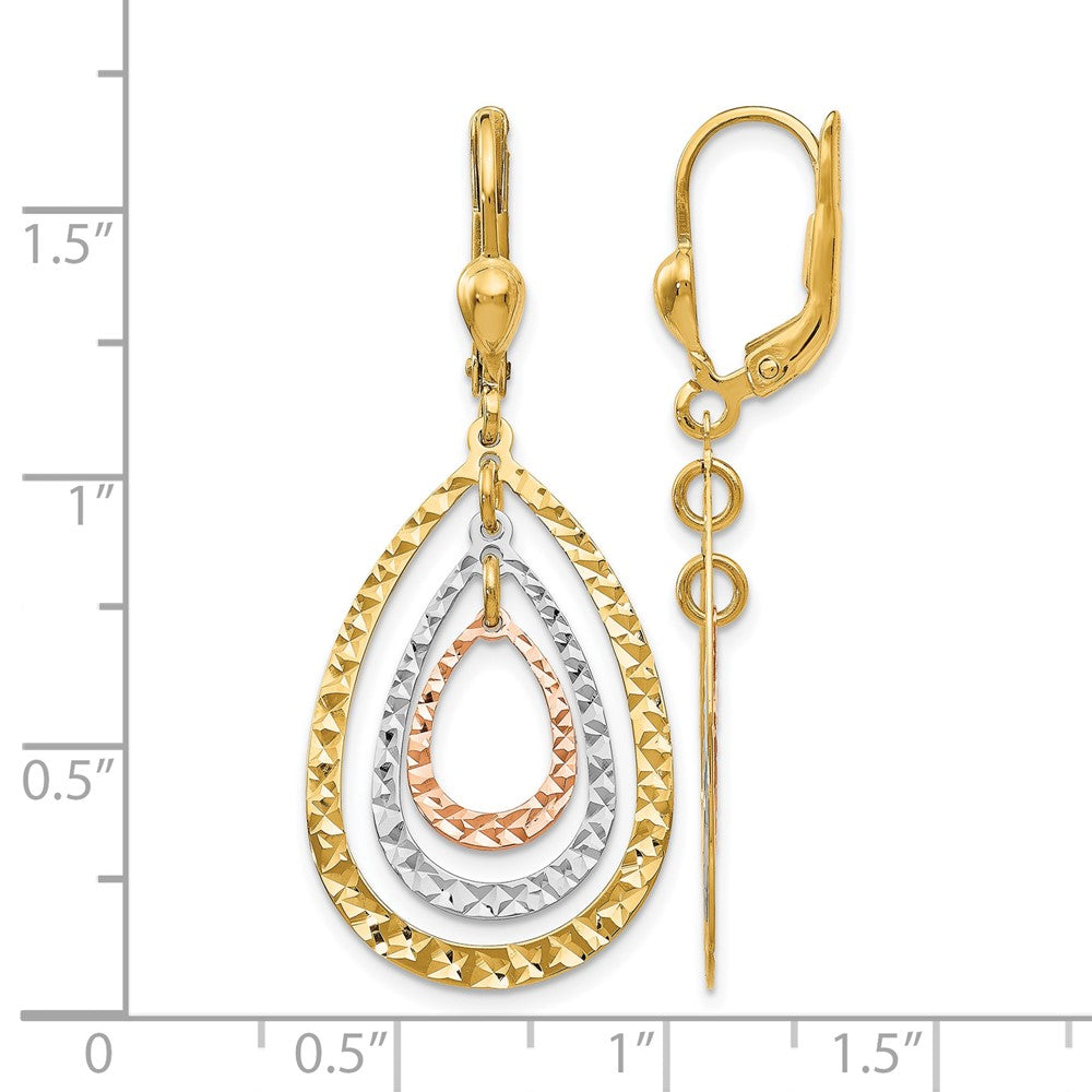 14K Tricolor Poliert und Diamantiert Ohrhänger mit Brisur