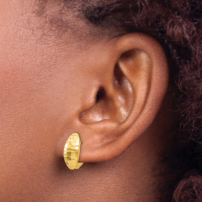 14K Gelbgold Poliert und Gehämmert Klappbar Ohrstecker