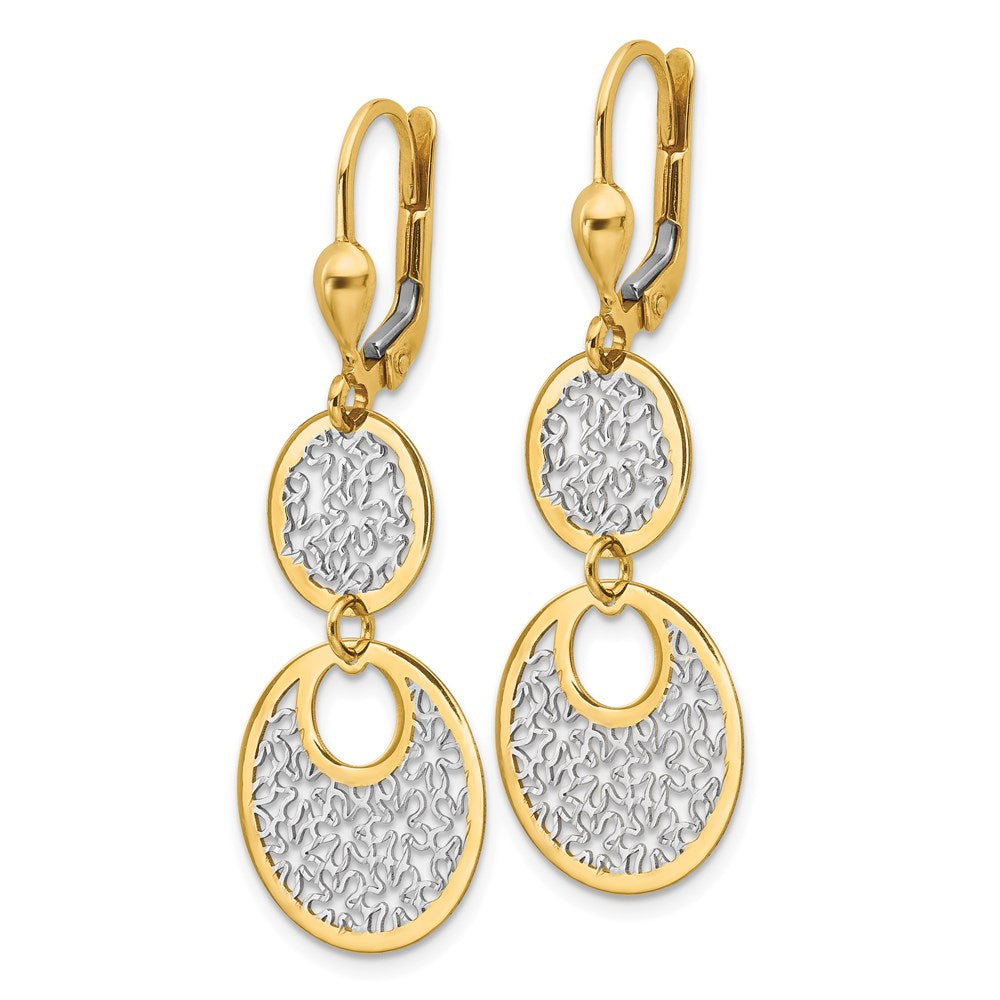 14K Gelb & Rhodium mit Weiß Poliert und Strukturiert Ohrhänger mit Brisur