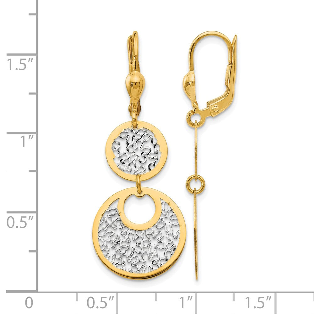 14K Gelb & Rhodium mit Weiß Poliert und Strukturiert Ohrhänger mit Brisur