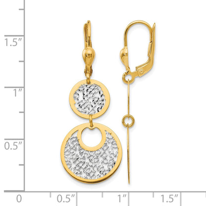 14K Gelb & Rhodium mit Weiß Poliert und Strukturiert Ohrhänger mit Brisur
