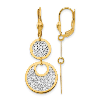 14K Gelb & Rhodium mit Weiß Poliert und Strukturiert Ohrhänger mit Brisur