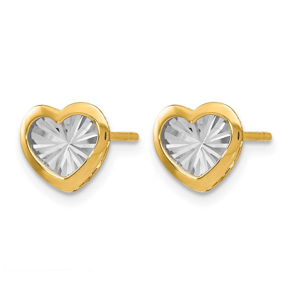 14K Gelb & Rhodium mit Weiß Poliert und Diamantiert Herz Ohrstecker
