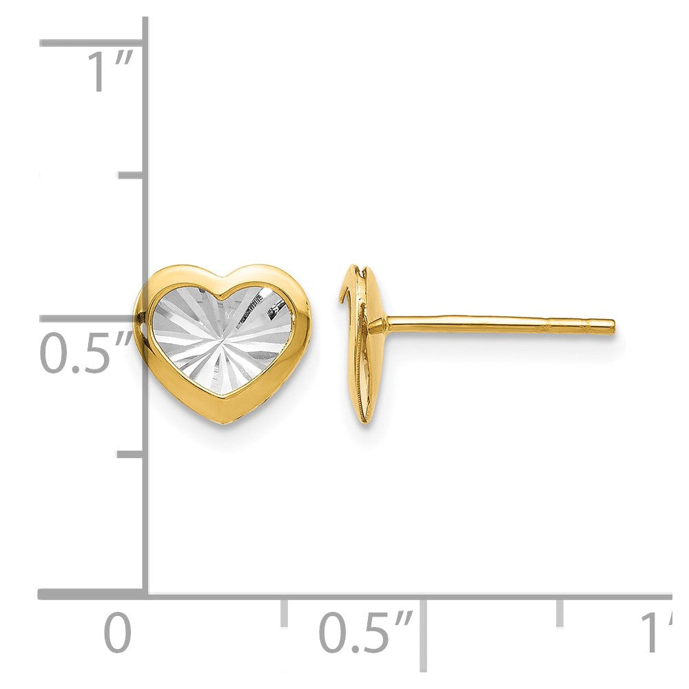14K Gelb & Rhodium mit Weiß Poliert und Diamantiert Herz Ohrstecker